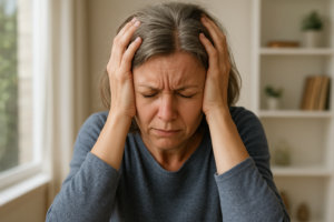 Personne stressée qui se tient la tête entre les mains